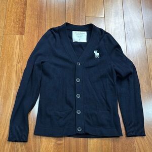 Abercrombie & Fitch Men’s Button Up Cardigan Navy Blue Wool Blend Moose Logo M